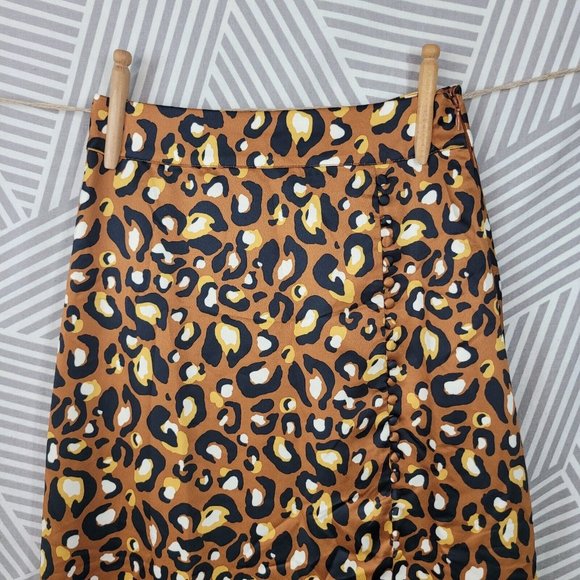 NEW Express Midi Skirt size XXS Cheetah Leopard Print Satin Slit Long Sexy - Picture 3 of 10